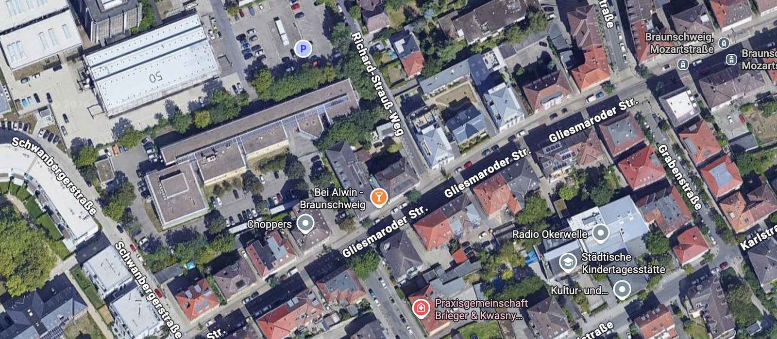 Fragment mapy: położenie przy Gliesmaroder Straße w Braunschweigu